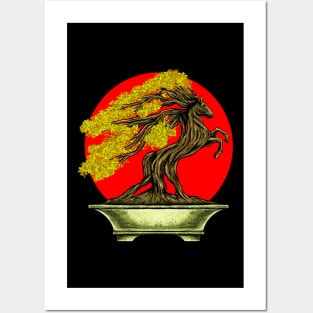 Bonsai horse red moon Posters and Art